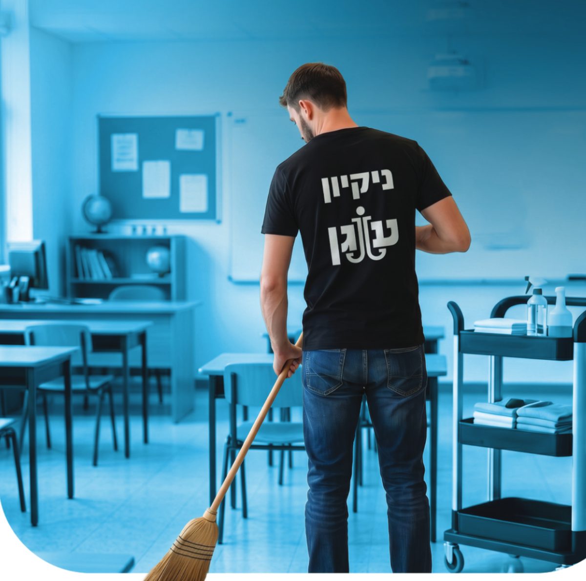 עובד ניקיון בכיתת לימוד